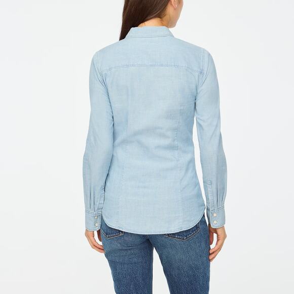 J CREW Signature Fit Chambray Shirt Blue Lovers Lane Cotton Casual Womens Small - Picture 9 of 9